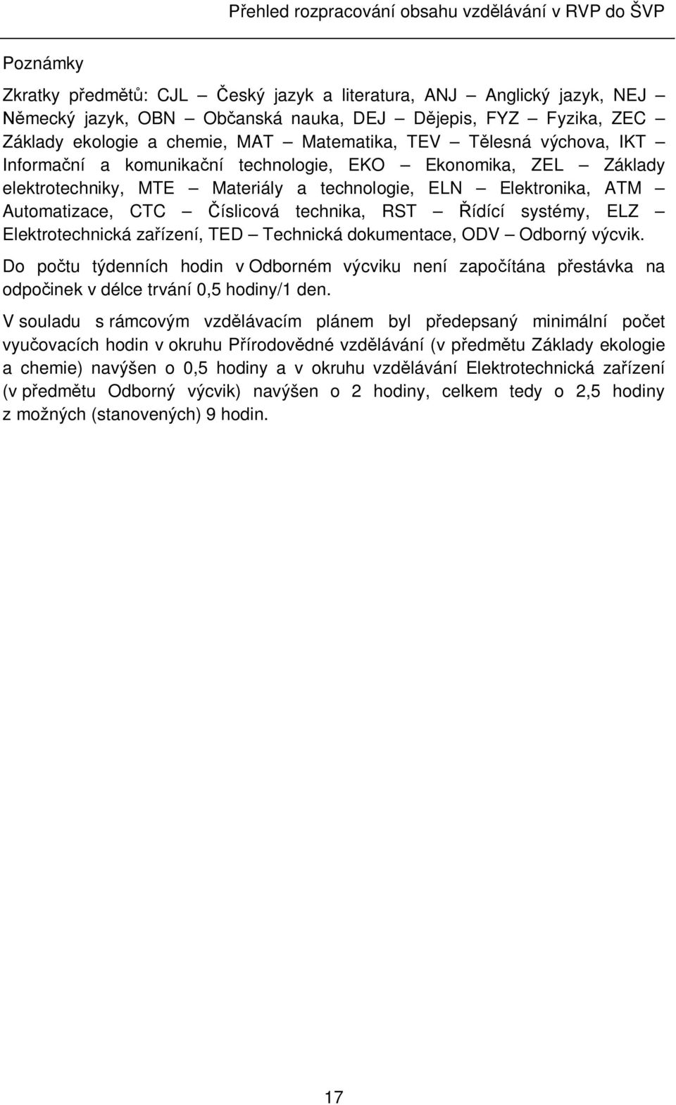 systémy, ELZ Elektrotechnická zařízení, TED Technická dokumentace, ODV Odborný výcvik.