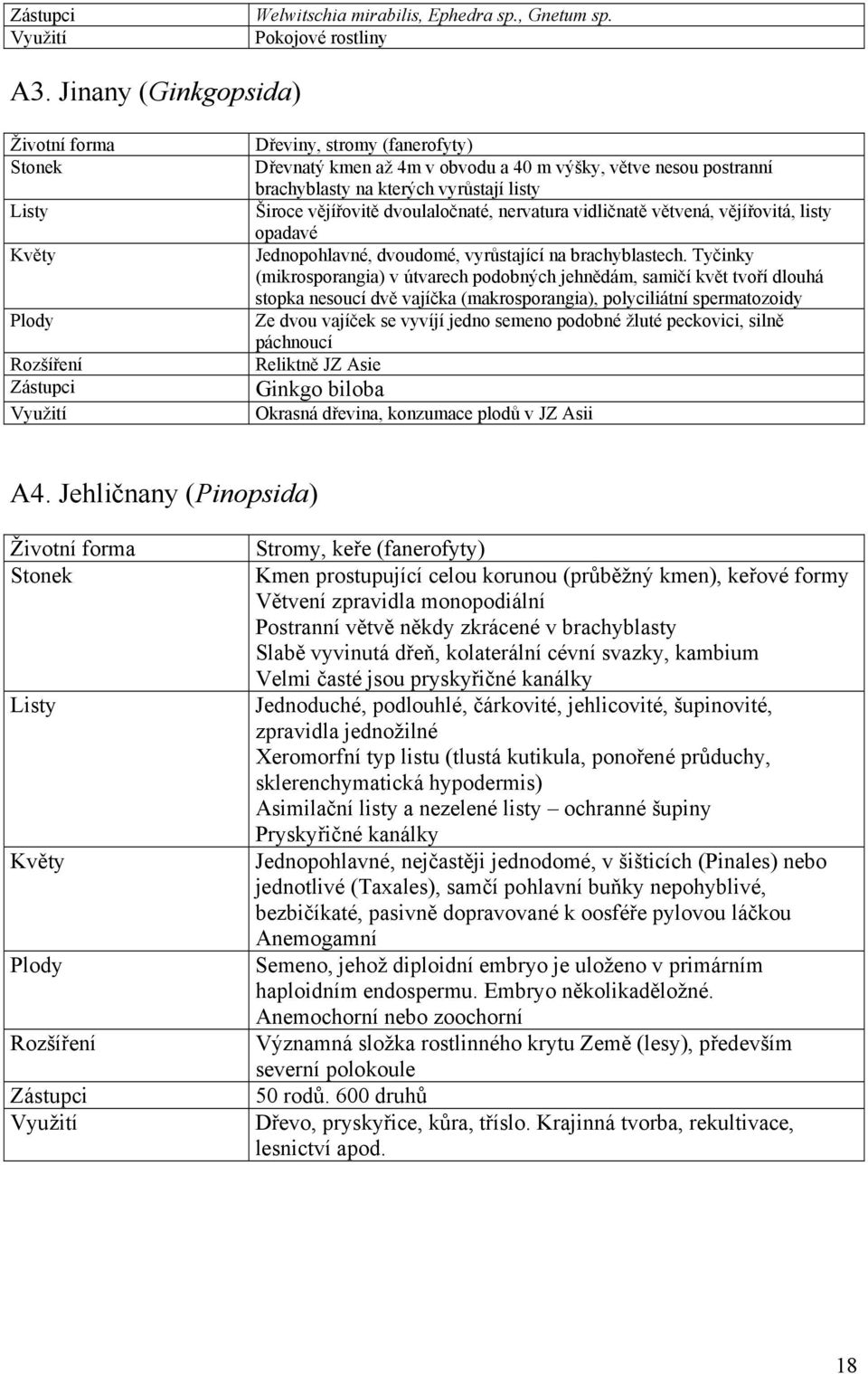 vidličnatě větvená, vějířovitá, listy opadavé Jednopohlavné, dvoudomé, vyrůstající na brachyblastech.