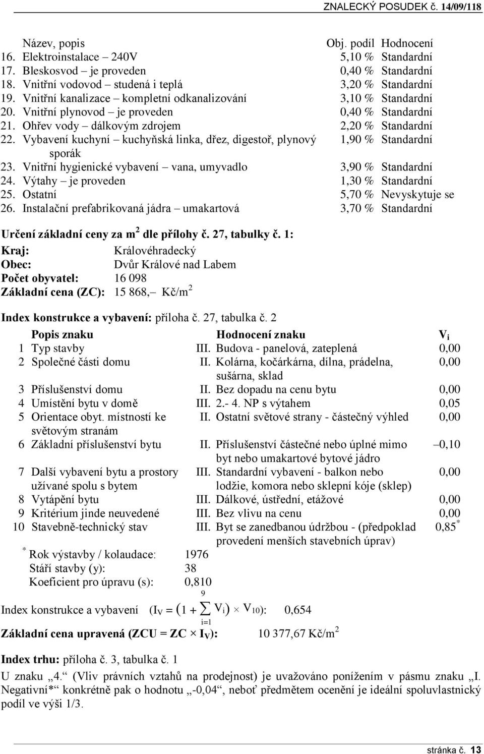 Vybavení kuchyní kuchyňská linka, dřez, digestoř, plynový 1,90 % Standardní sporák 23. Vnitřní hygienické vybavení vana, umyvadlo 3,90 % Standardní 24. Výtahy je proveden 1,30 % Standardní 25.