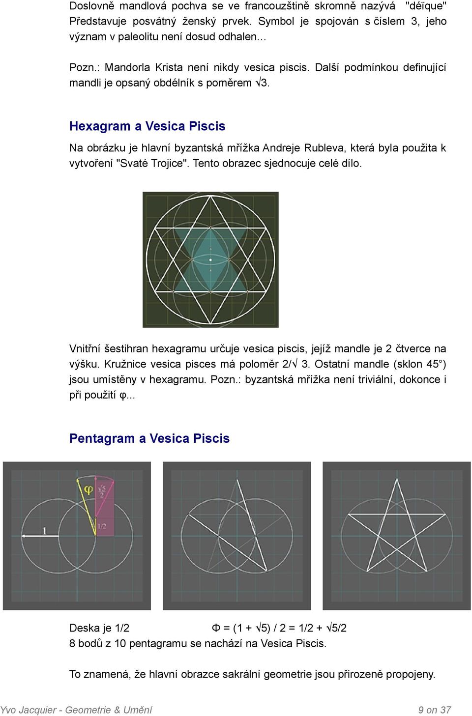Hexagram a Vesica Piscis Na obrázku je hlavní byzantská mřížka Andreje Rubleva, která byla použita k vytvoření "Svaté Trojice". Tento obrazec sjednocuje celé dílo.
