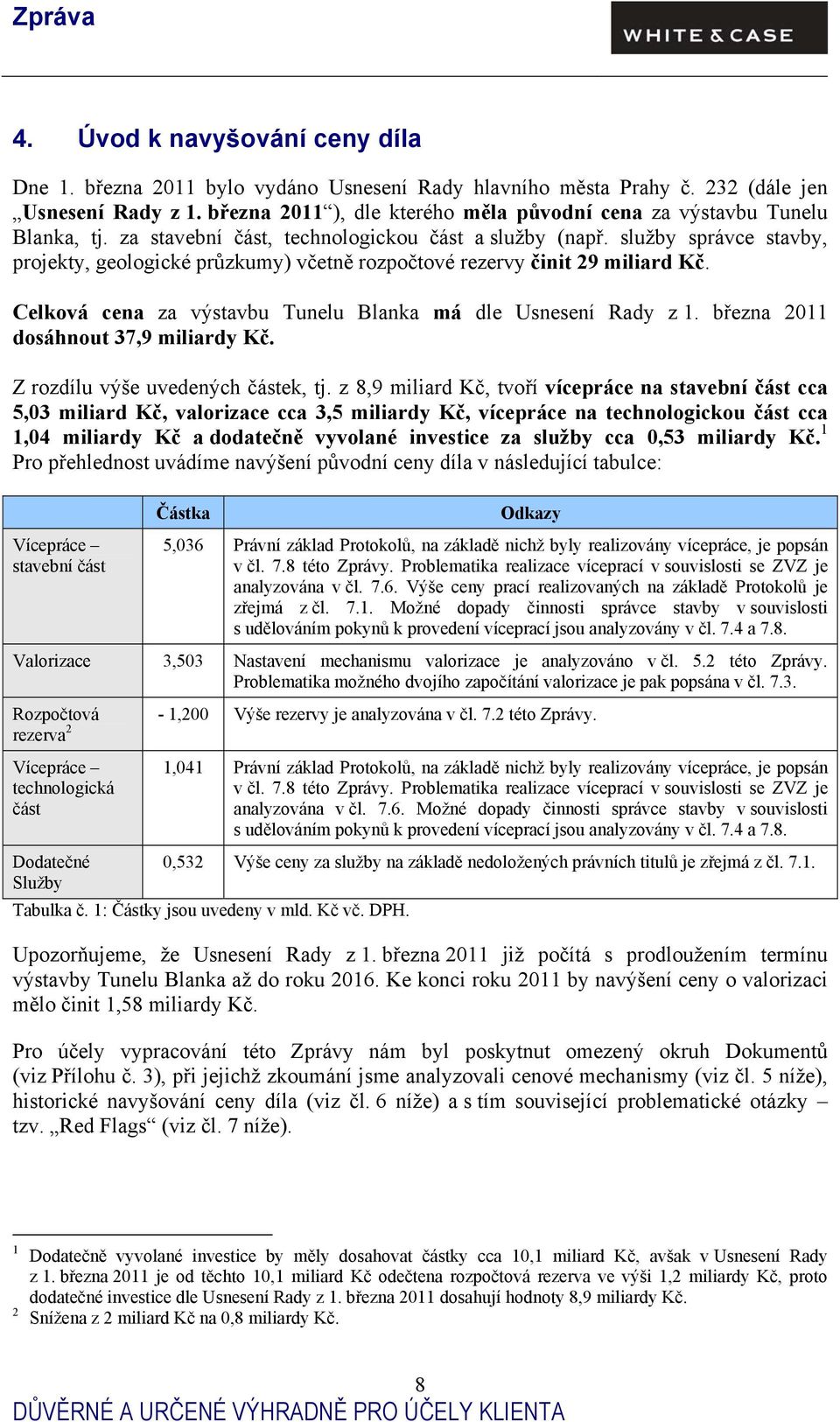 služby správce stavby, projekty, geologické průzkumy) včetně rozpočtové rezervy činit 29 miliard Kč. Celková cena za výstavbu Tunelu Blanka má dle Usnesení Rady z 1.