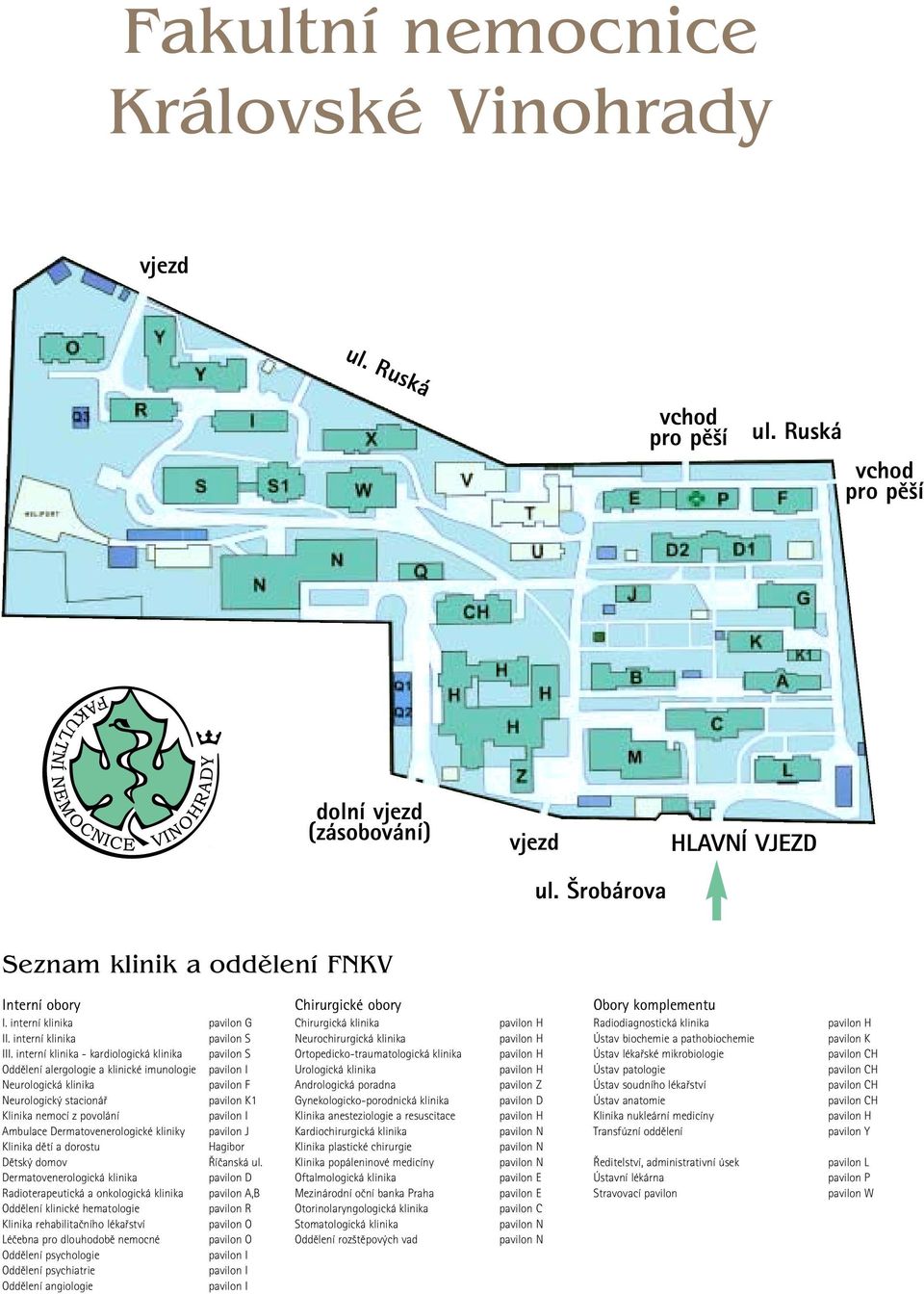 interní klinika - kardiologická klinika pavilon S Oddûlení alergologie a klinické imunologie pavilon I Neurologická klinika pavilon F Neurologick stacionáfi pavilon K1 Klinika nemocí z povolání