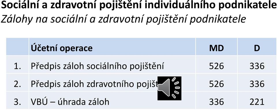 operace MD D 1. Předpis záloh sociálního pojištění 526 336 2.