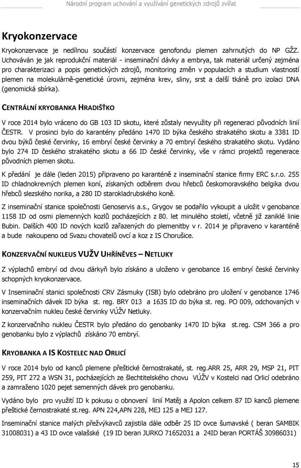 na molekulárně-genetické úrovni, zejména krev, sliny, srst a další tkáně pro izolaci DNA (genomická sbírka).