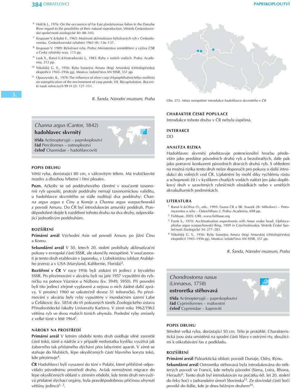 8 Krupauer V. 1989: Býložravé ryby. Praha: Ministerstvo zemědělství a výživy ČSR a Český rybářský svaz, 115 pp. 9 Lusk S., Baruš V. & Vostradovský J., 1983: Ryby v našich vodách.