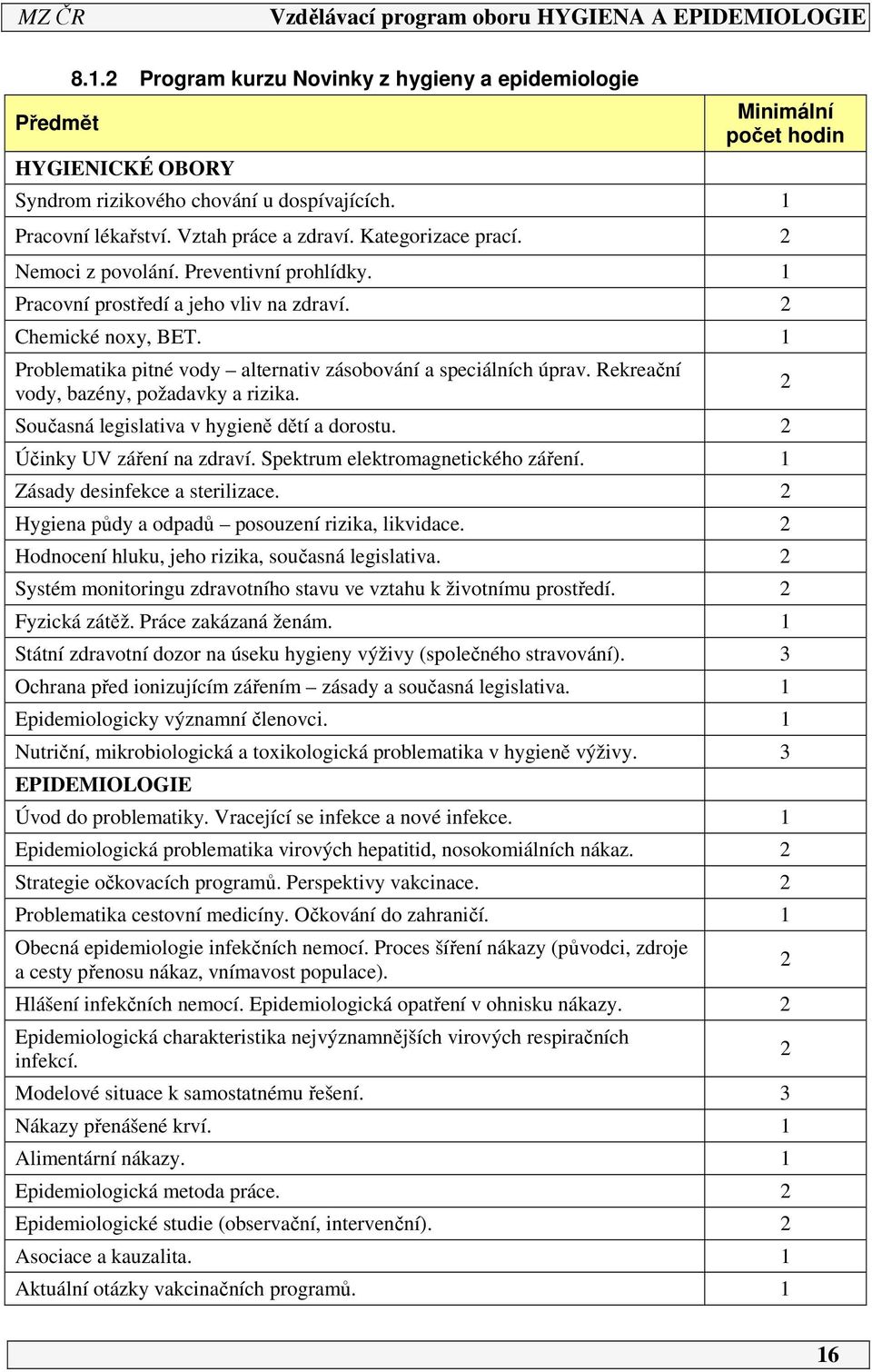 Rekreační vody, bazény, požadavky a rizika. Současná legislativa v hygieně dětí a dorostu. 2 Účinky UV záření na zdraví. Spektrum elektromagnetického záření. 1 Zásady desinfekce a sterilizace.