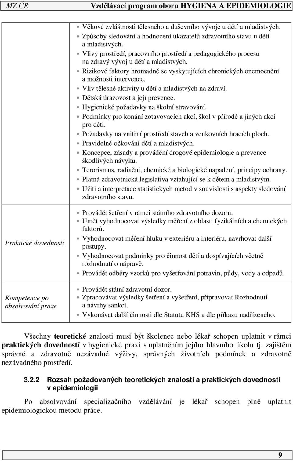 Vliv tělesné aktivity u dětí a mladistvých na zdraví. Dětská úrazovost a její prevence. Hygienické požadavky na školní stravování.