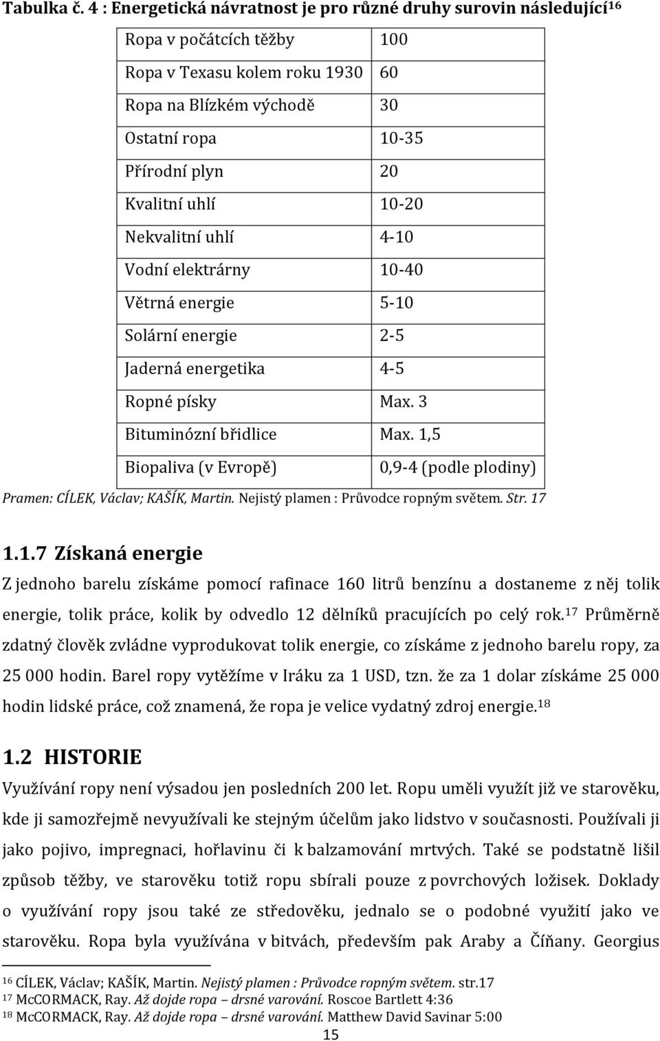 Kvalitní uhlí 10-20 Nekvalitní uhlí 4-10 Vodní elektrárny 10-40 Větrná energie 5-10 Solární energie 2-5 Jaderná energetika 4-5 Ropné písky Max. 3 Bituminózní břidlice Max.