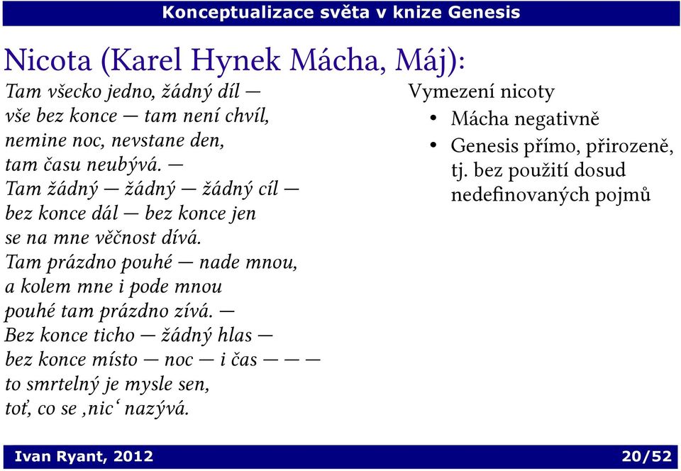 Tam prázdno pouhé nade mnou, a kolem mne i pode mnou pouhé tam prázdno zívá.