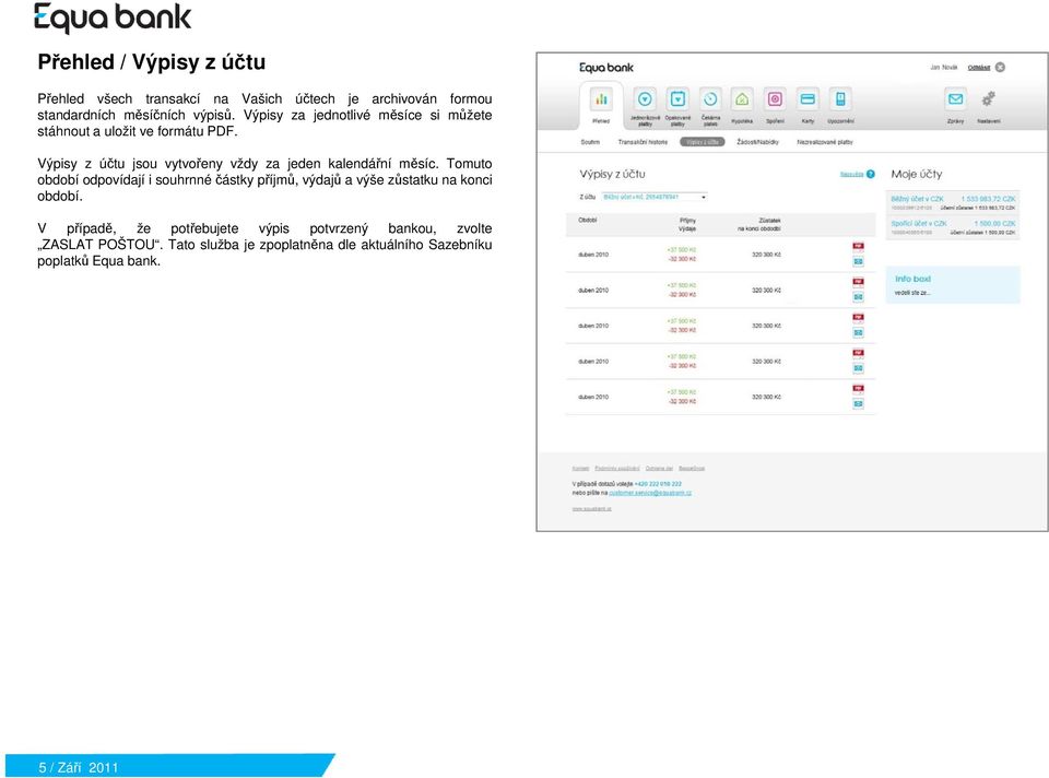 Výpisy z účtu jsou vytvořeny vždy za jeden kalendářní měsíc.