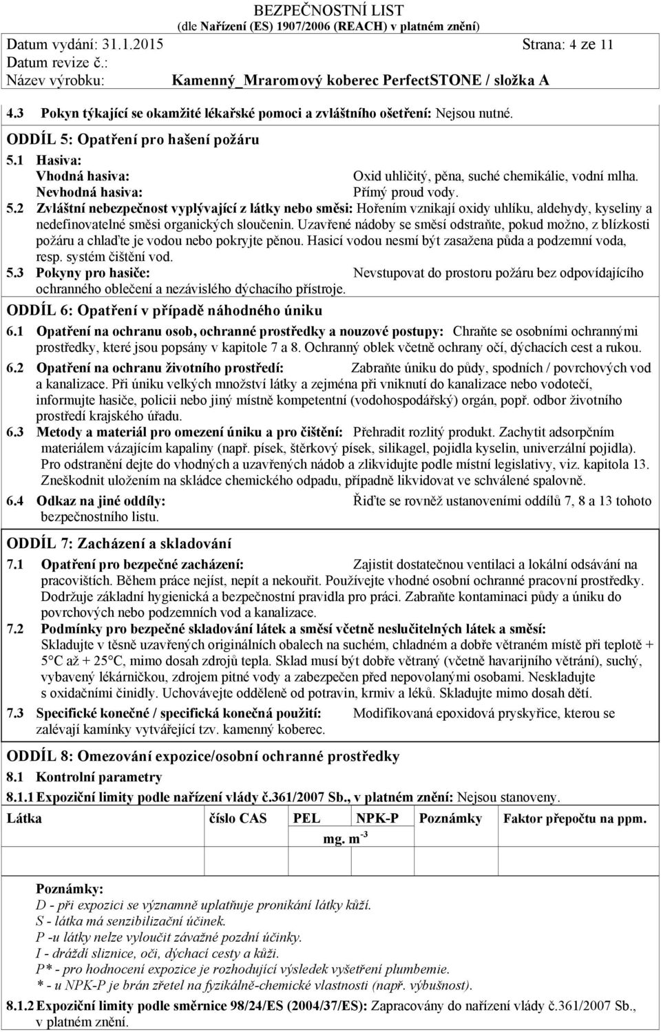 2 Zvláštní nebezpečnost vyplývající z látky nebo směsi: Hořením vznikají oxidy uhlíku, aldehydy, kyseliny a nedefinovatelné směsi organických sloučenin.