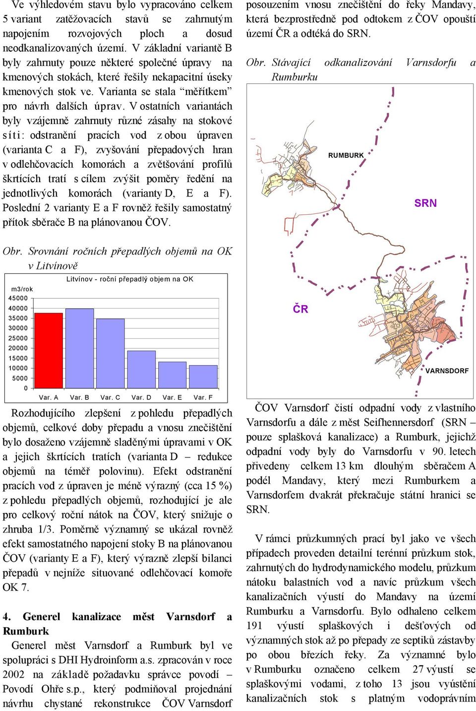 V ostatních variantách byly vzájemně zahrnuty různé zásahy na stokové síti: odstranění pracích vod z obou úpraven (varianta C a F), zvyšování přepadových hran v odlehčovacích komorách a zvětšování