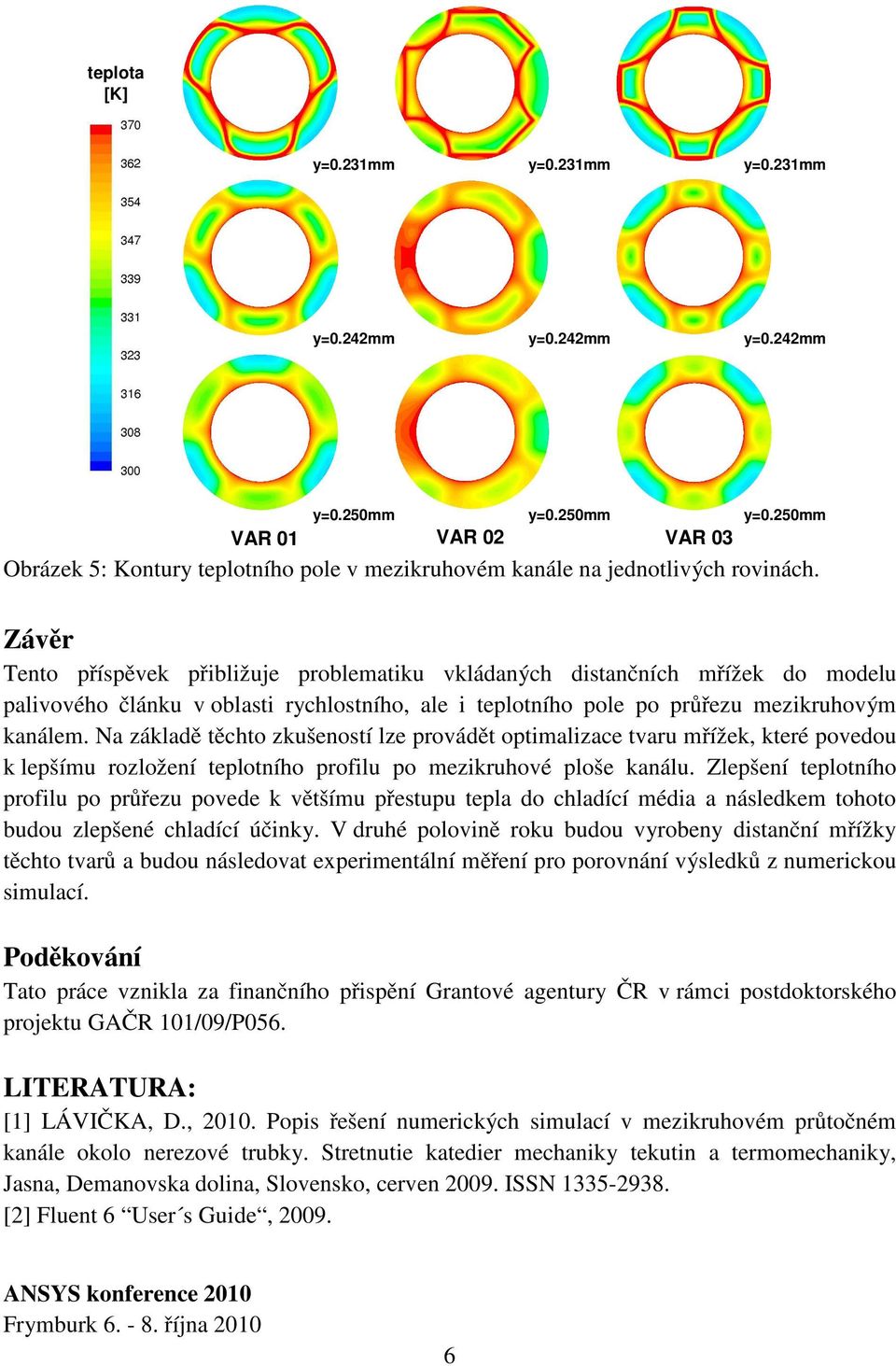 Na základě těchto zkušeností lze provádět optimalizace tvaru mřížek, které povedou k lepšímu rozložení teplotního profilu po mezikruhové ploše kanálu.