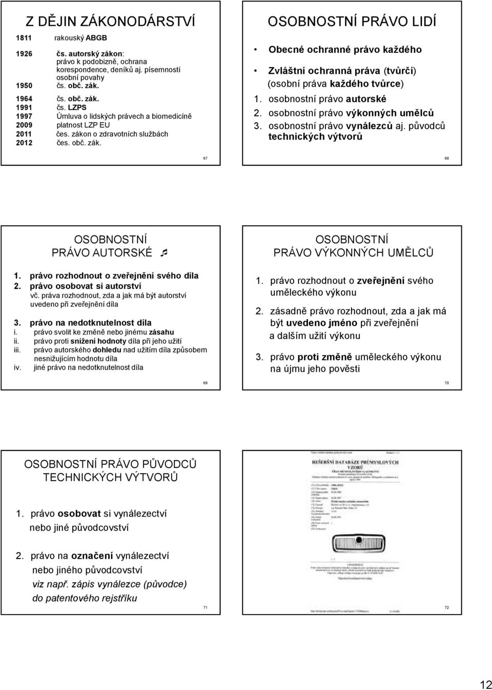 n o zdravotních službách 2012 čes. obč. zák. OSOBNOSTNÍ PRÁVO LIDÍ Obecné ochranné právo každého Zvláštní ochranná práva (tvůrčí) (osobní práva každého tvůrce) 1. osobnostní právo autorské 2.