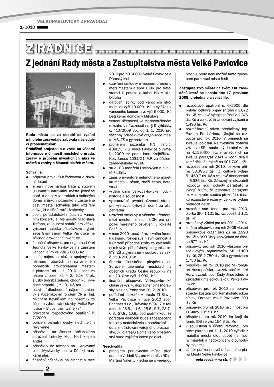 informace o činnosti městského úřadu, zprávy o průběhu investičních akcí ve městě a zprávy o činnosti služeb města.