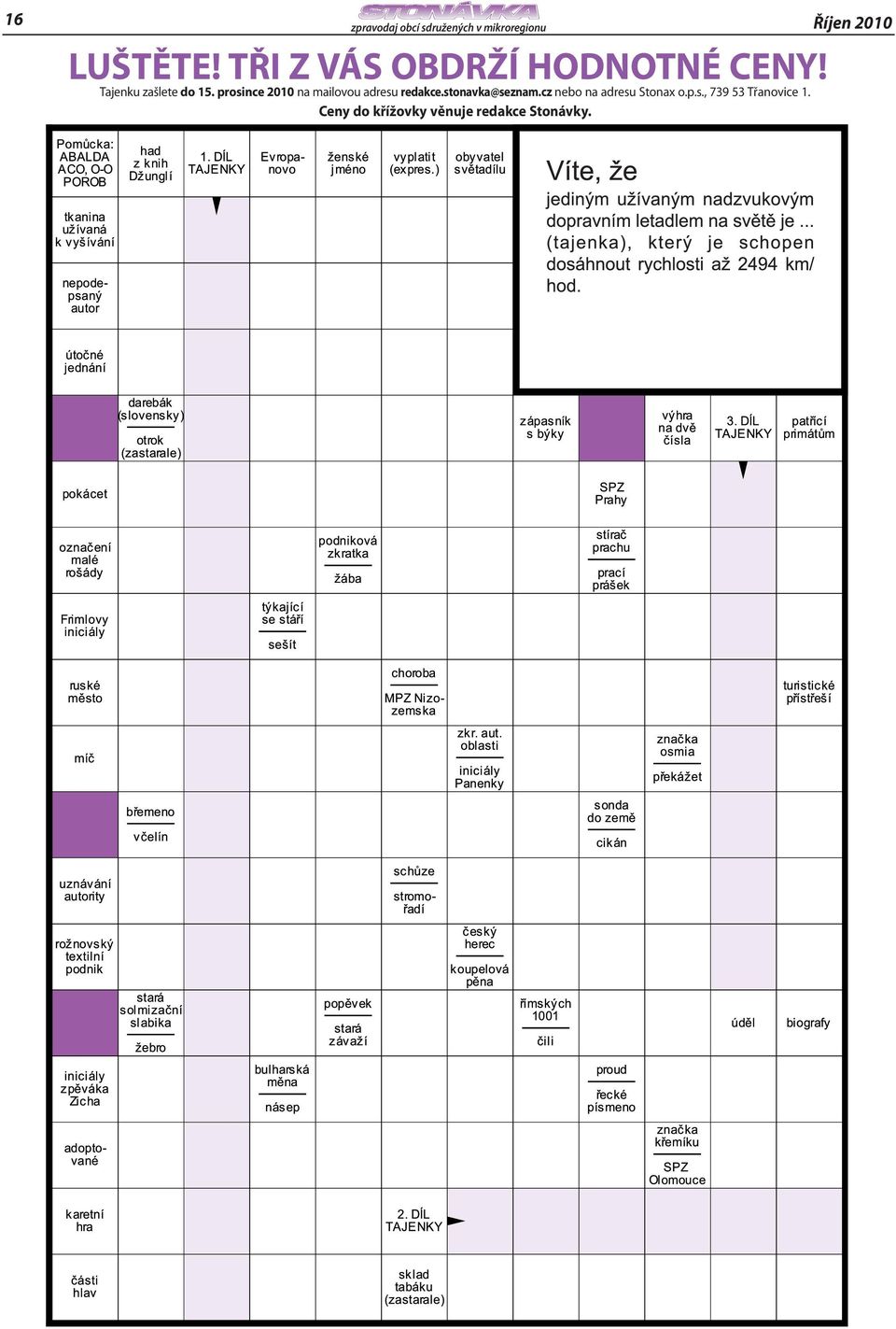 prosince 2010 na mailovou adresu redakce.stonavka@seznam.