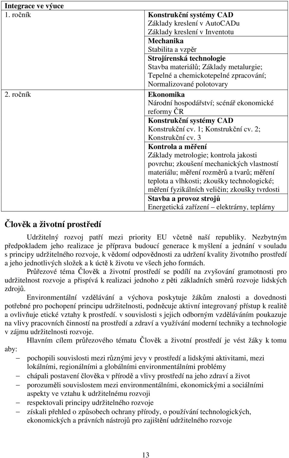 chemickotepelné zpracování; Normalizované polotovary 2. ročník Ekonomika Národní hospodářství; scénář ekonomické reformy ČR Konstrukční systémy CAD Konstrukční cv. 1; Konstrukční cv.