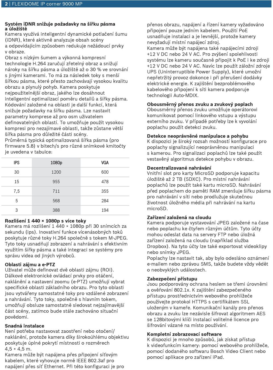 264 zarčjí zřetelný obraz a snižjí nároky na šířk pásma a úložiště až o 30 % ve srovnání s jinými kamerami.