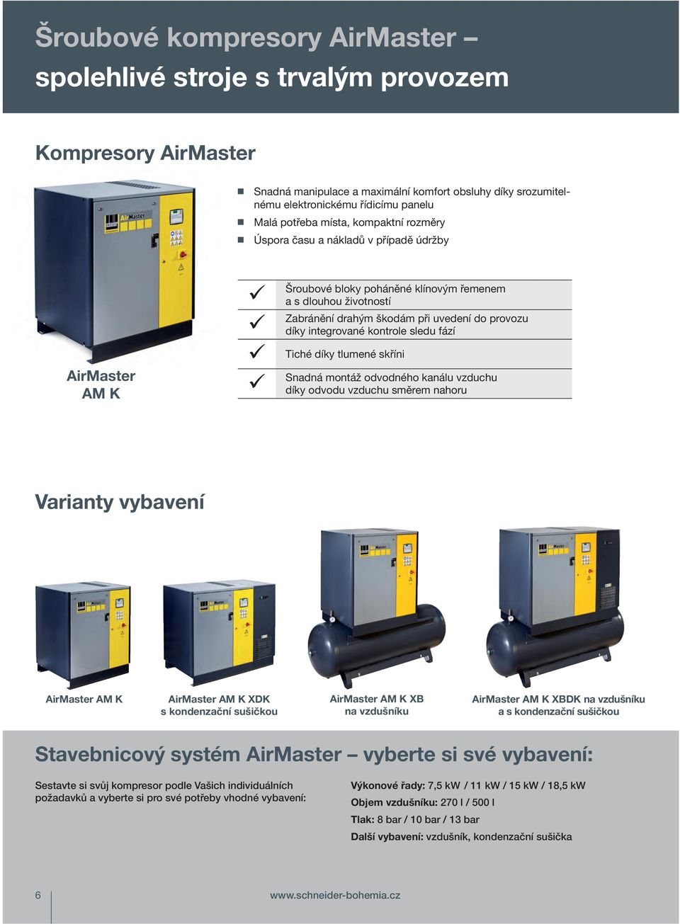 integrované kontrole sledu fází Tiché díky tlumené skříni Snadná montáž odvodného kanálu vzduchu díky odvodu vzduchu směrem nahoru Varianty vybavení AirMaster AM K AirMaster AM K XDK s kondenzační