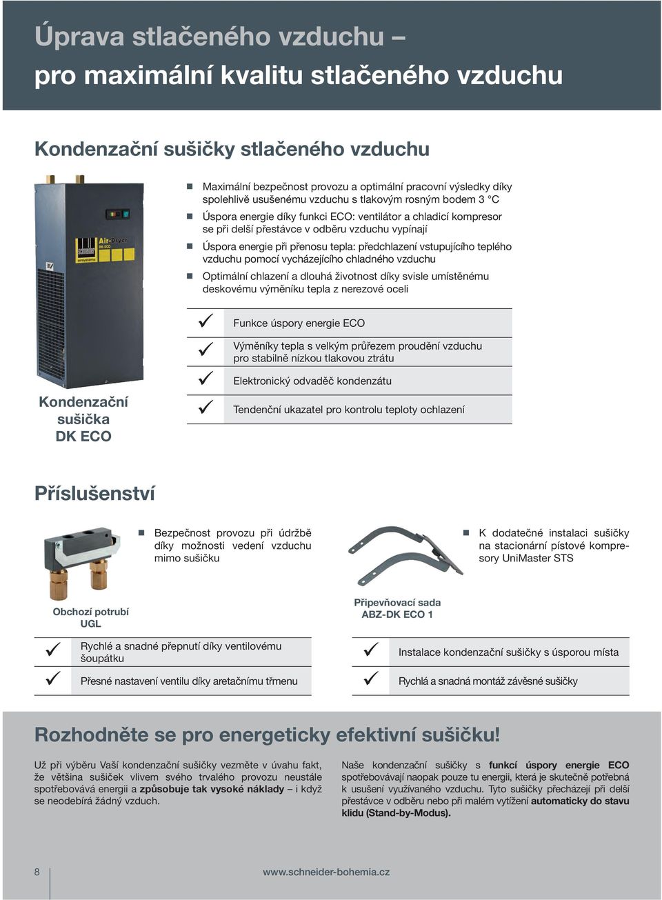 vstupujícího teplého vzduchu pomocí vycházejícího chladného vzduchu Optimální chlazení a dlouhá životnost díky svisle umístěnému deskovému výměníku tepla z nerezové oceli Kondenzační sušička DK ECO