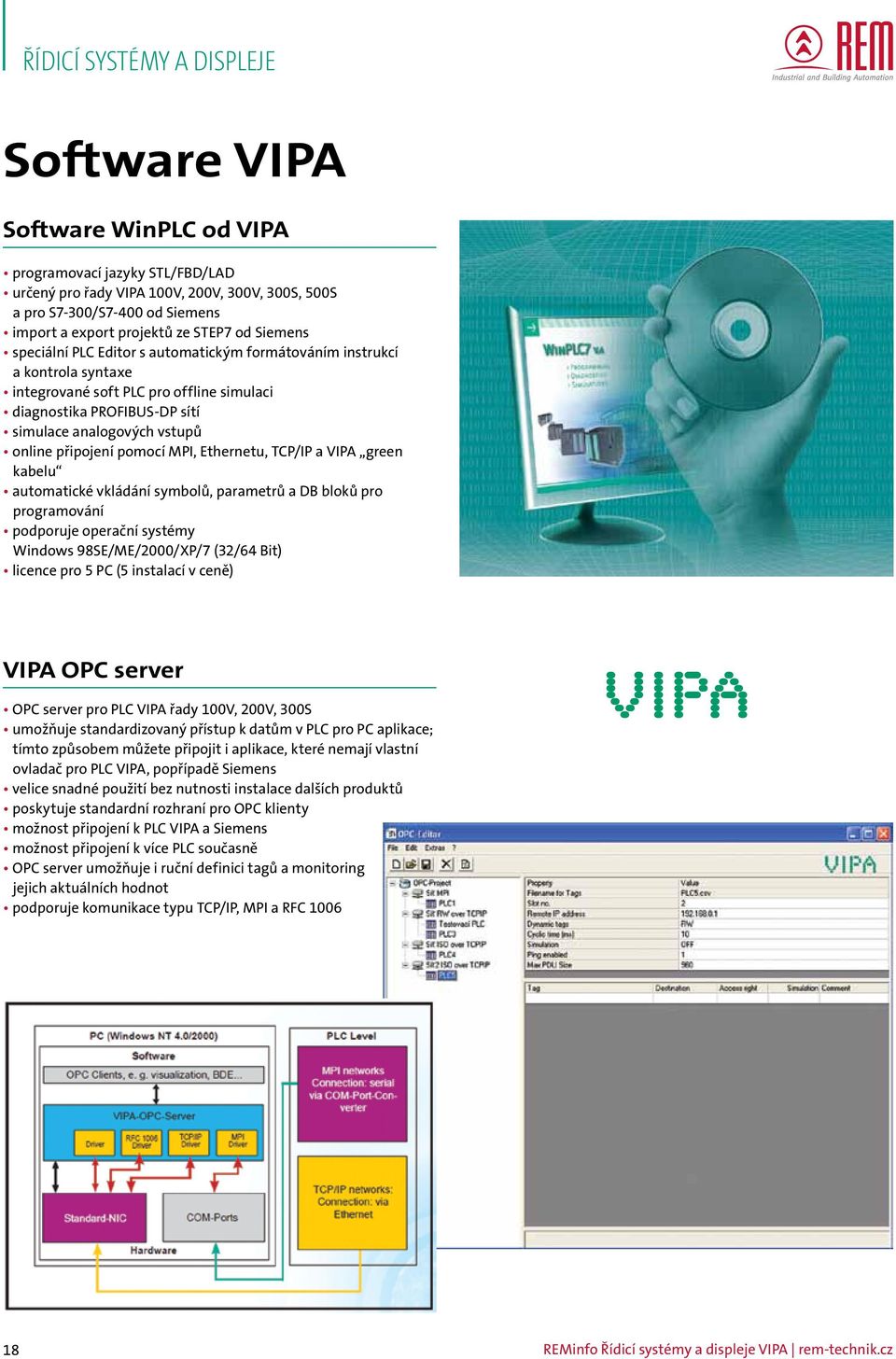 pomocí MPI, Ethernetu, TCP/IP a VIPA green kabelu automatické vkládání symbolů, parametrů a DB bloků pro programování podporuje operační systémy Windows 98SE/ME/2000/XP/7 (32/64 Bit) licence pro 5 PC