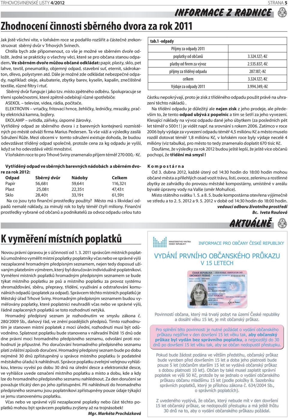 Ve sběrném dvoře můžou občané odkládat: papír, plasty, sklo, pet lahve, textil, pneumatiky, objemný odpad, stavební suť, eternit, sádrokarton, dřevo, polystyren atd.