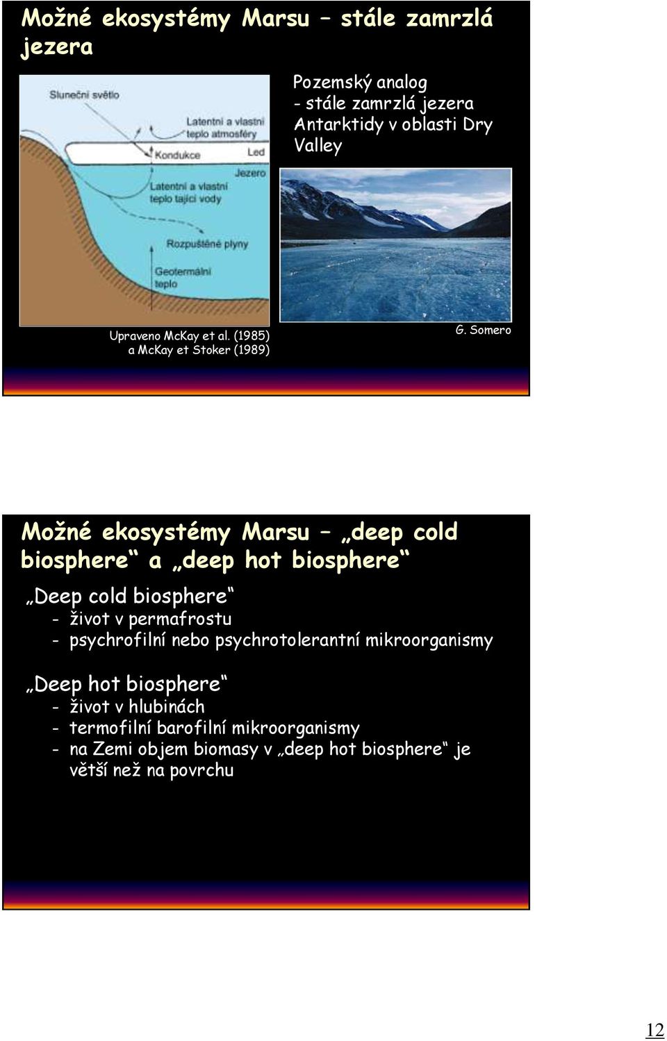 Somero Možné ekosystémy Marsu deep cold Možné ekosystémy Marsu biosphere a deep hot biosphere Deep cold biosphere život v