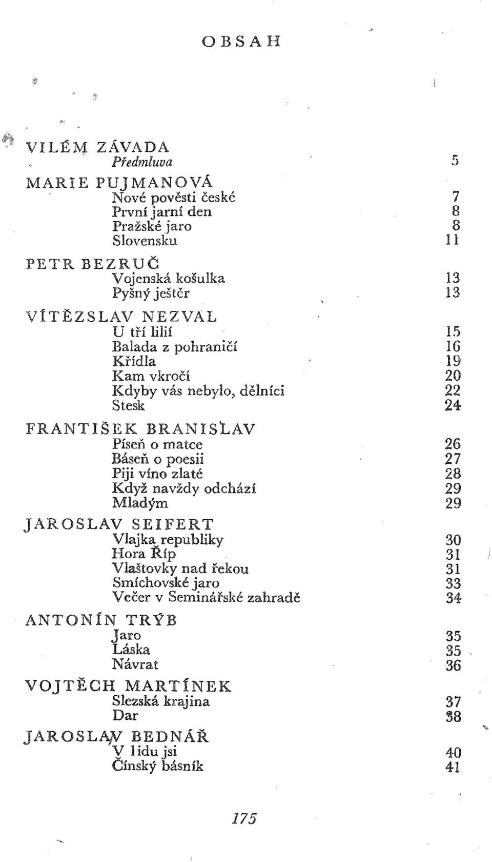 ^ 15 Balada z poliranicí 16 Krídla 19 Kam vkrocí 20 Kdyby vas nebyloj délníci 22 Stesk 24 FRANTISEK BRANISLAV Pisen o matee 26 Basen o poesii 27 Piji vino zlaté