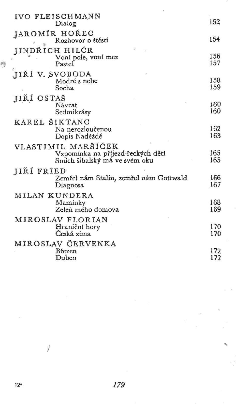 Í OSTAS Návrat 160 Sedmikrásy 160 KAREL SIKTANG Na nerozloucenou 162 Dopis Nadézdé 163 VLASTIMIL MARSÍCEK Vzpomínka na pfíjezdfeckfcíi détí