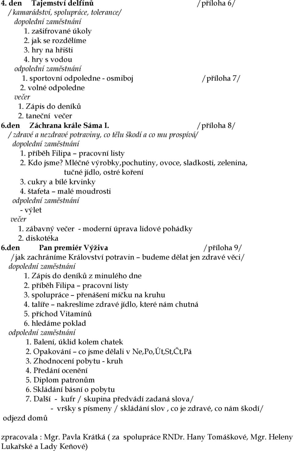 /příloha 8/ / zdravé a nezdravé potraviny, co tělu škodí a co mu prospívá/ dopolední zaměstnání 1. příběh Filipa pracovní listy 2. Kdo jsme?