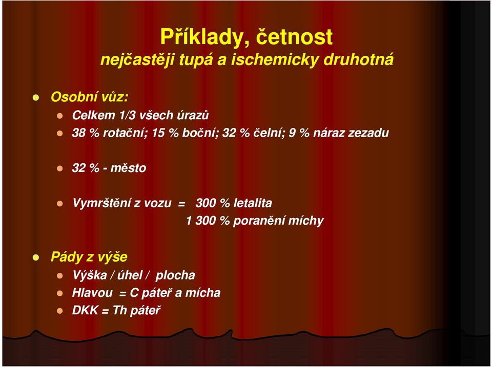 zezadu 32 % - město Vymrštění z vozu = 300 % letalita 1 300 % poranění