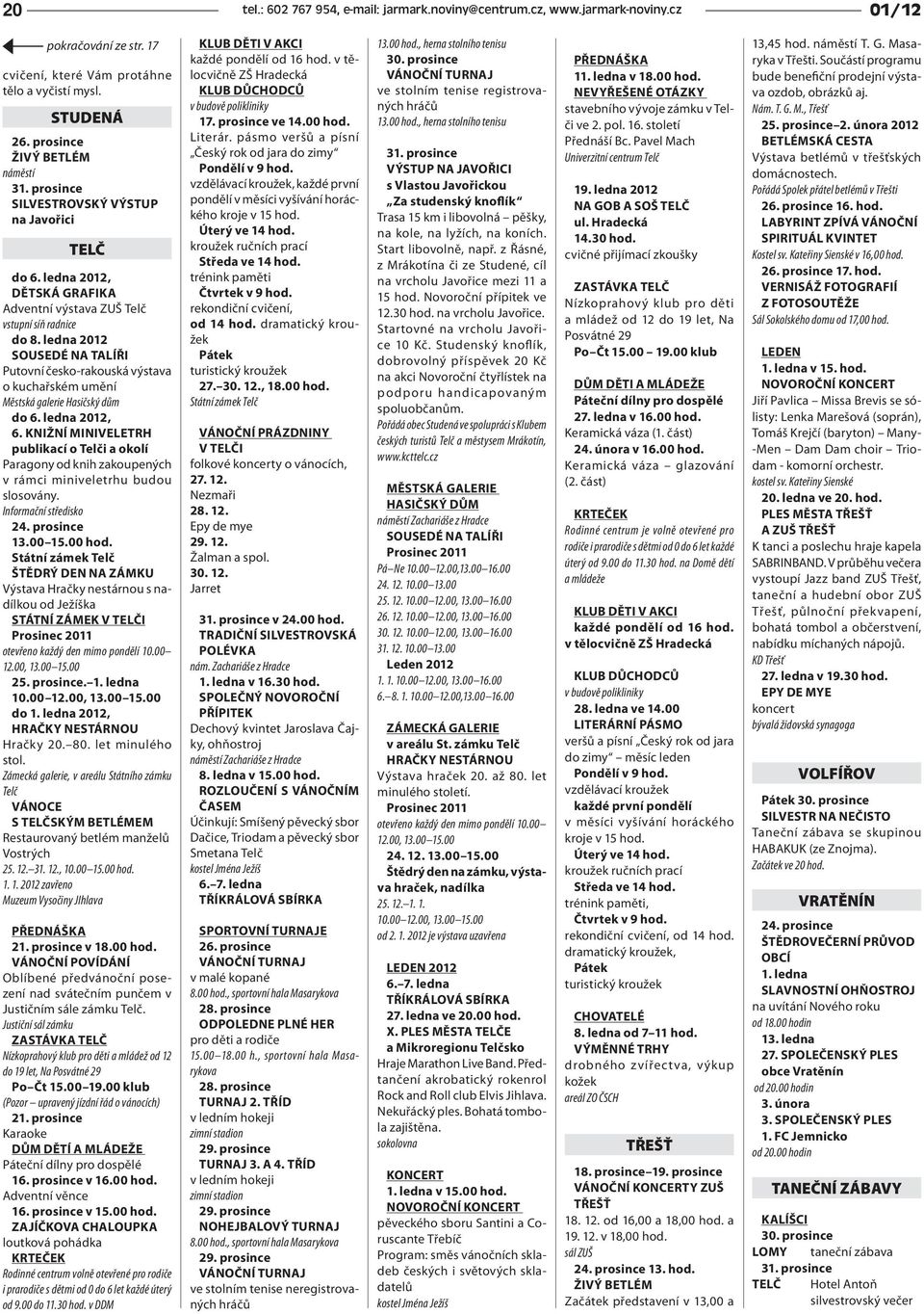 ledna 2012 SOUSEDÉ NA TALÍŘI Putovní česko-rakouská výstava o kuchařském umění Městská galerie Hasičský dům do 6. ledna 2012, 6.