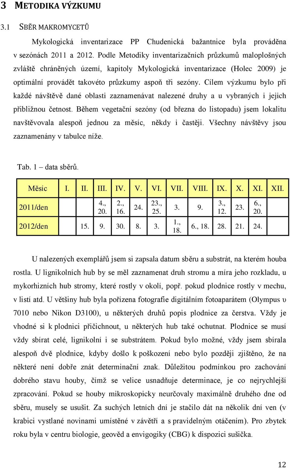 Cílem výzkumu bylo při každé návštěvě dané oblasti zaznamenávat nalezené druhy a u vybraných i jejich přibližnou četnost.