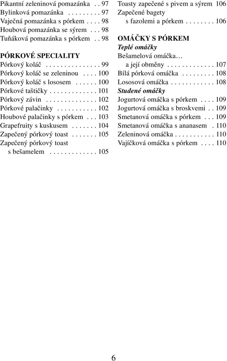 .......... 102 Houbové palačinky s pórkem... 103 Grapefruity s kuskusem....... 104 Zapečený pórkový toast....... 105 Zapečený pórkový toast s bešamelem.