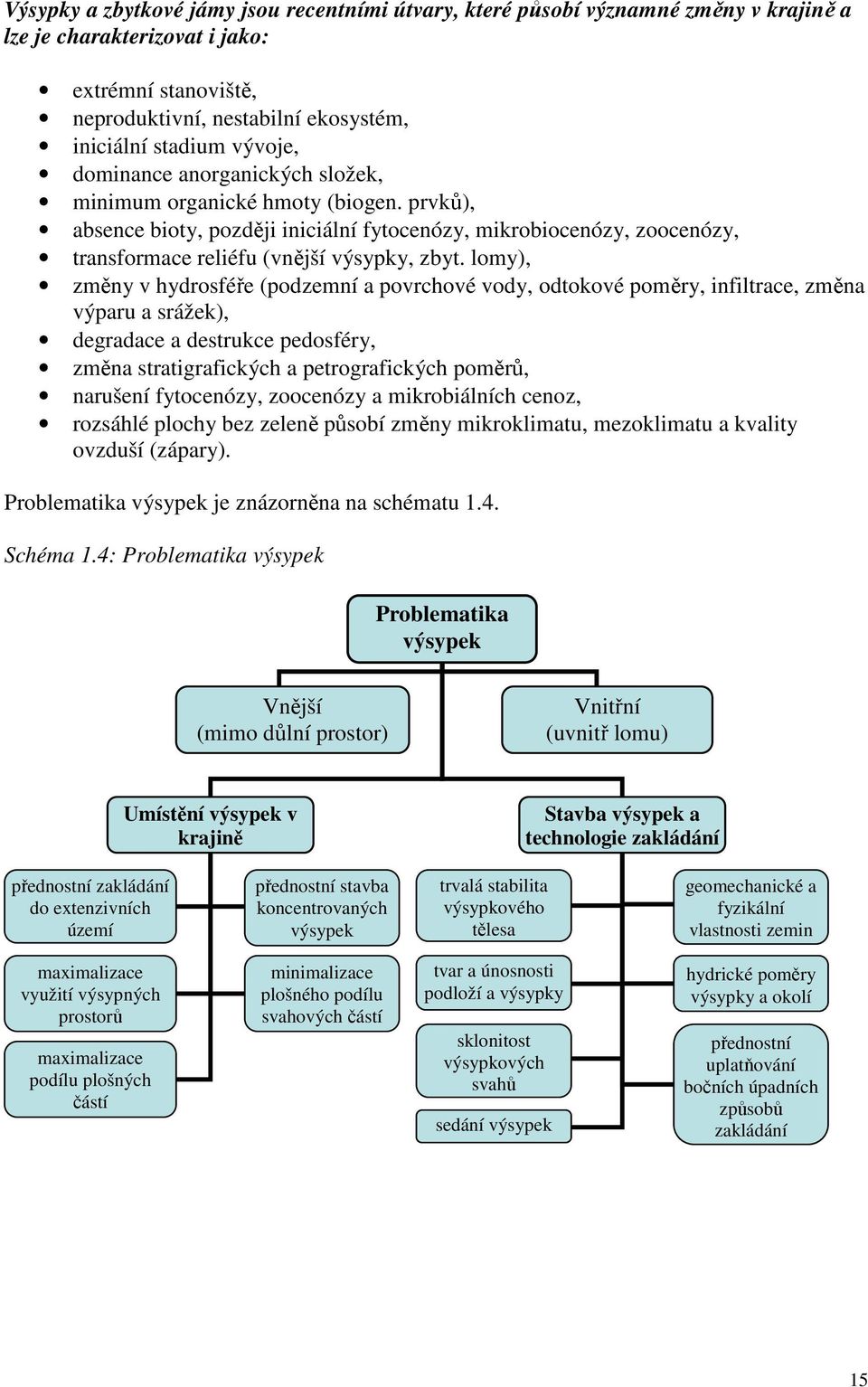 lomy), změny v hydrosféře (podzemní a povrchové vody, odtokové poměry, infiltrace, změna výparu a srážek), degradace a destrukce pedosféry, změna stratigrafických a petrografických poměrů, narušení