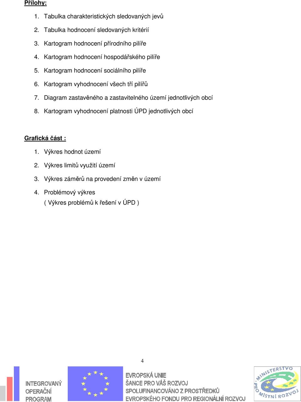 Kartogram vyhodnocení všech tří pilířů 7. Diagram zastavěného a zastavitelného území jednotlivých obcí 8.