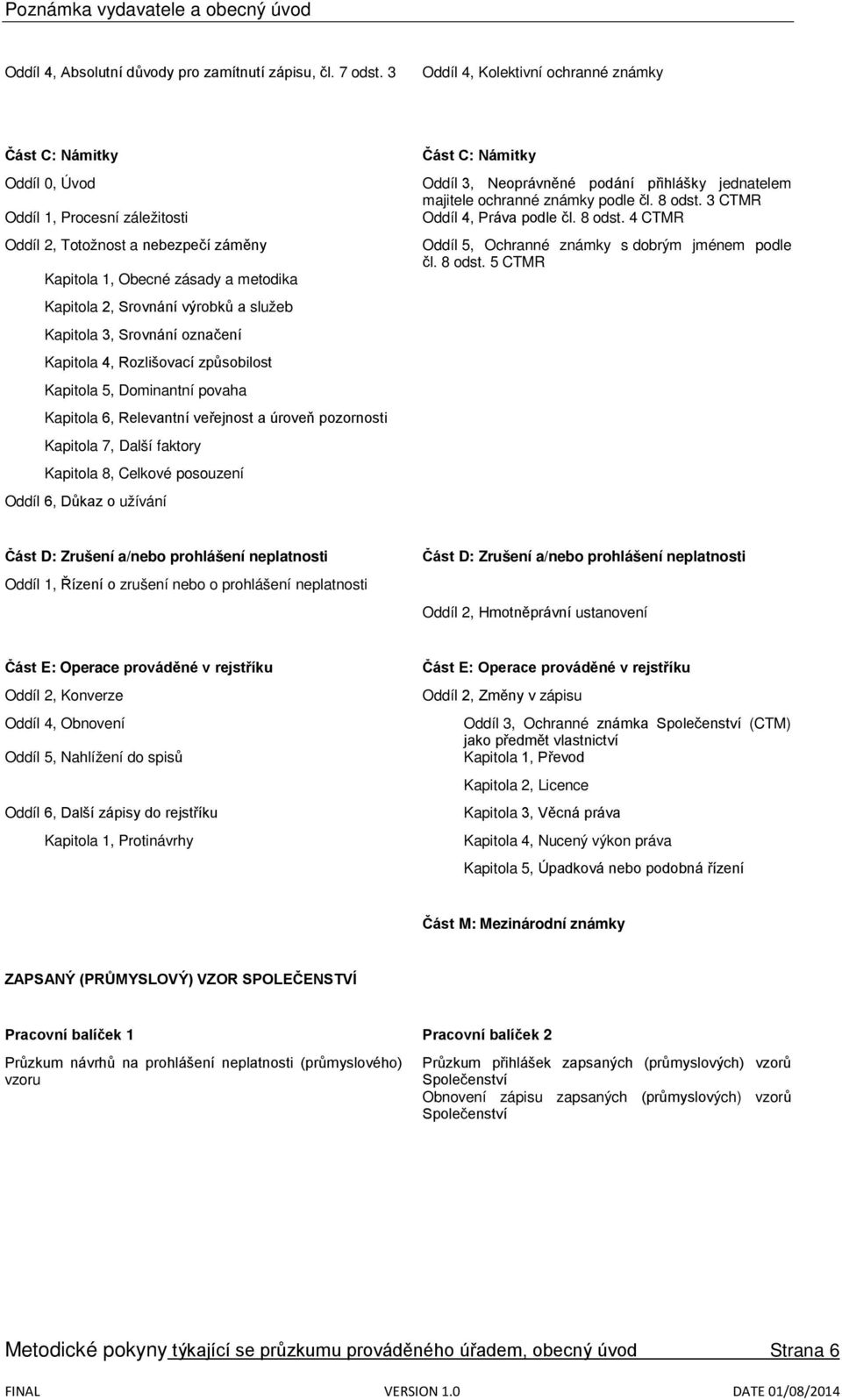 Kapitola 8, Celkové posouzení Oddíl 6, Důkaz o užívání Část C: Námitky Oddíl 3, Neoprávněné podání přihlášky jednatelem majitele ochranné známky podle čl. 8 odst. 3 CTMR Oddíl 4, Práva podle čl.