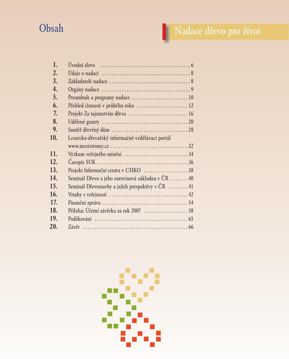 ....................... 16 8. Udělené granty................................... 20 9. Soutěž dřevěný dům............................... 28 10. Lesnicko-dřevařský informačně-vzdělávací portál www.