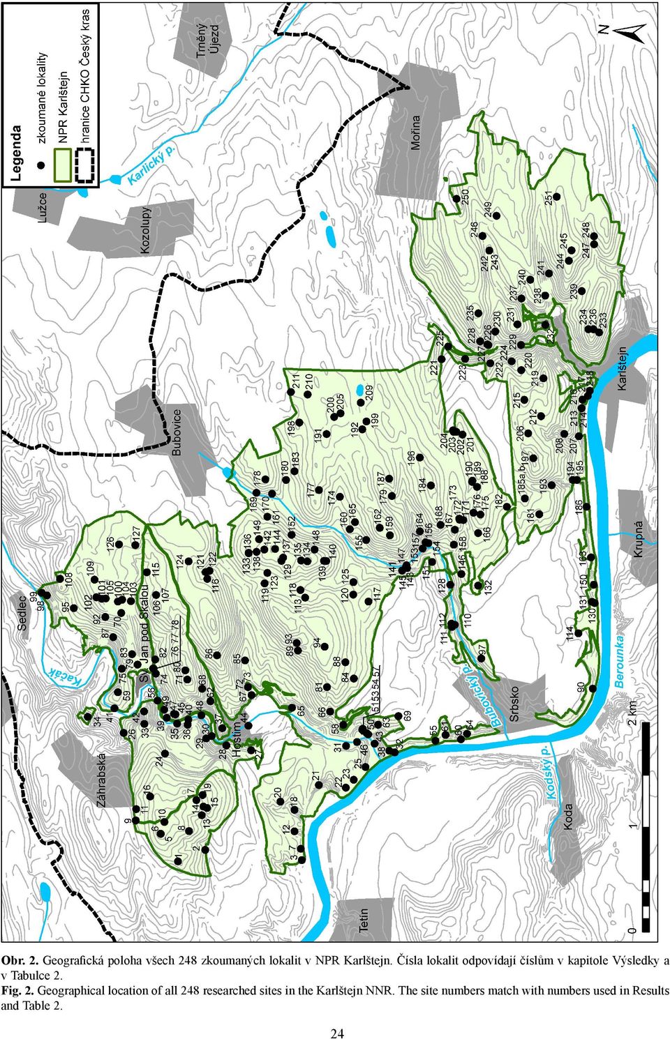 2. Geographical location of all 248 researched sites in the Karlštejn