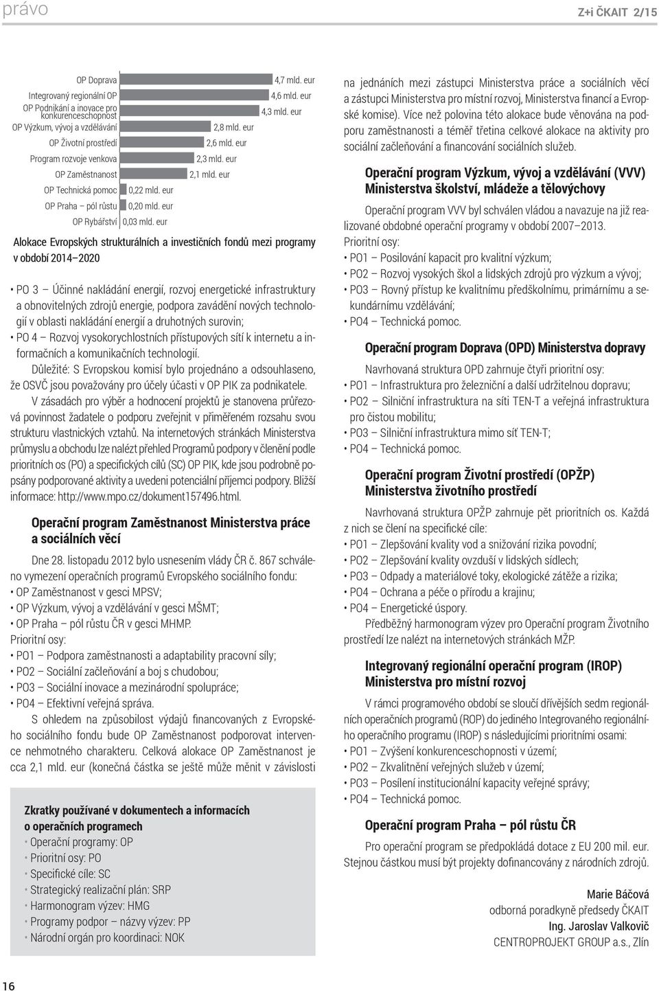 eur Alokace Evropských strukturálních a investičních fondů mezi programy v období 2014 2020 PO 3 Účinné nakládání energií, rozvoj energetické infrastruktury a obnovitelných zdrojů energie, podpora