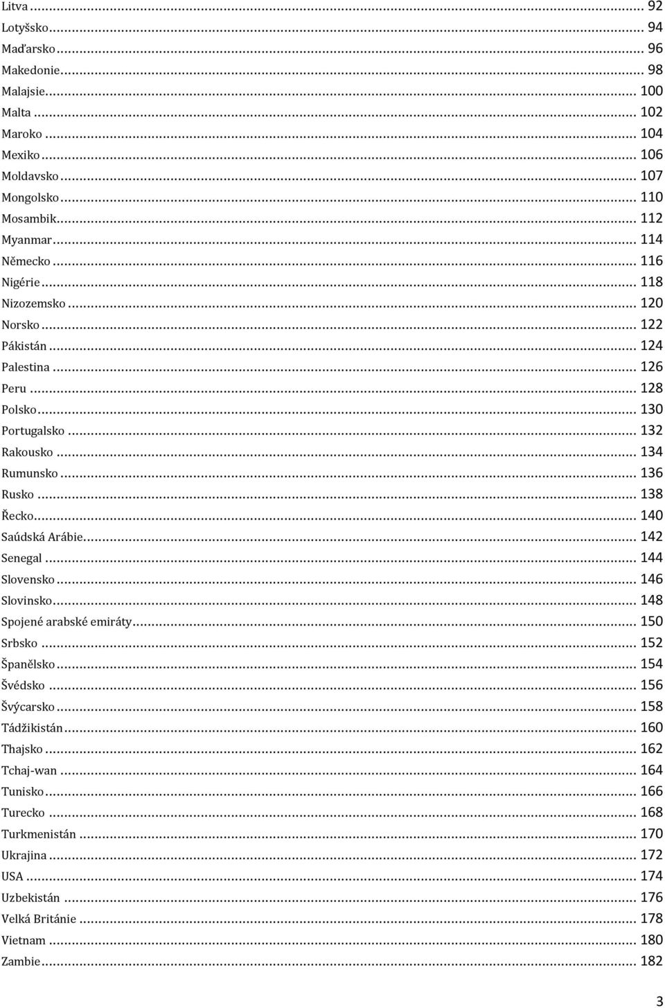 .. 140 Saúdská Arábie... 142 Senegal... 144 Slovensko... 146 Slovinsko... 148 Spojené arabské emiráty... 150 Srbsko... 152 Španělsko... 154 Švédsko... 156 Švýcarsko... 158 Tádžikistán.