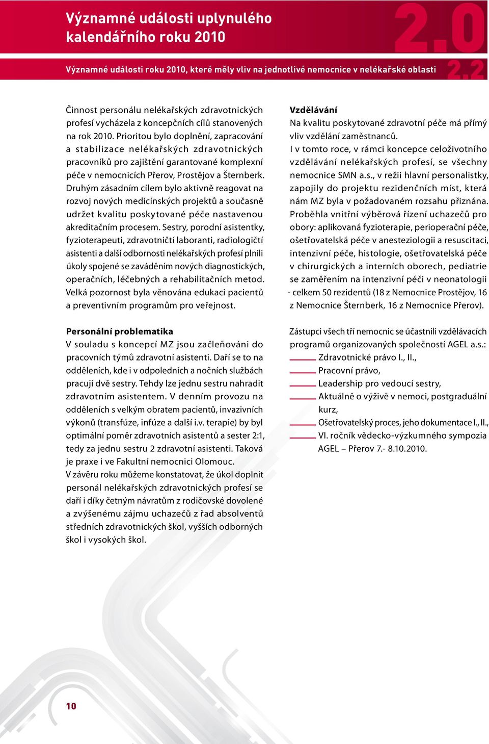 Prioritou bylo doplnění, zapracování a stabilizace nelékařských zdravotnických pracovníků pro zajištění garantované komplexní péče v nemocnicích Přerov, Prostějov a Šternberk.