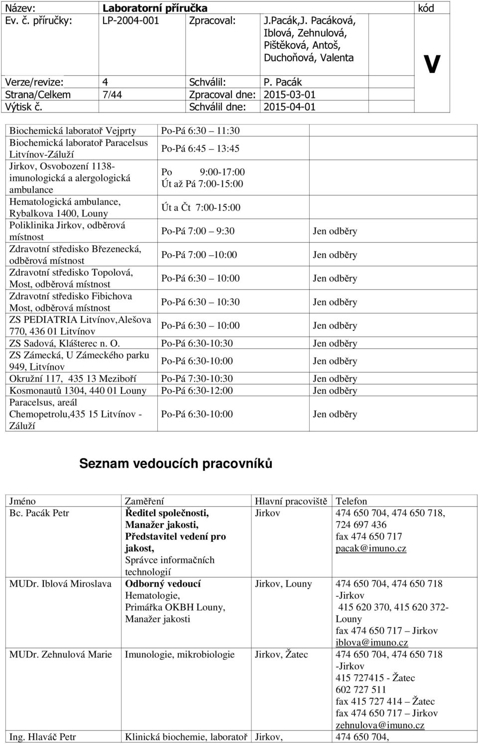 středisko Březenecká, odběrová místnost Po-Pá 7:00 10:00 Jen odběry Zdravotní středisko Topolová, Most, odběrová místnost Po-Pá 6:30 10:00 Jen odběry Zdravotní středisko Fibichova Most, odběrová