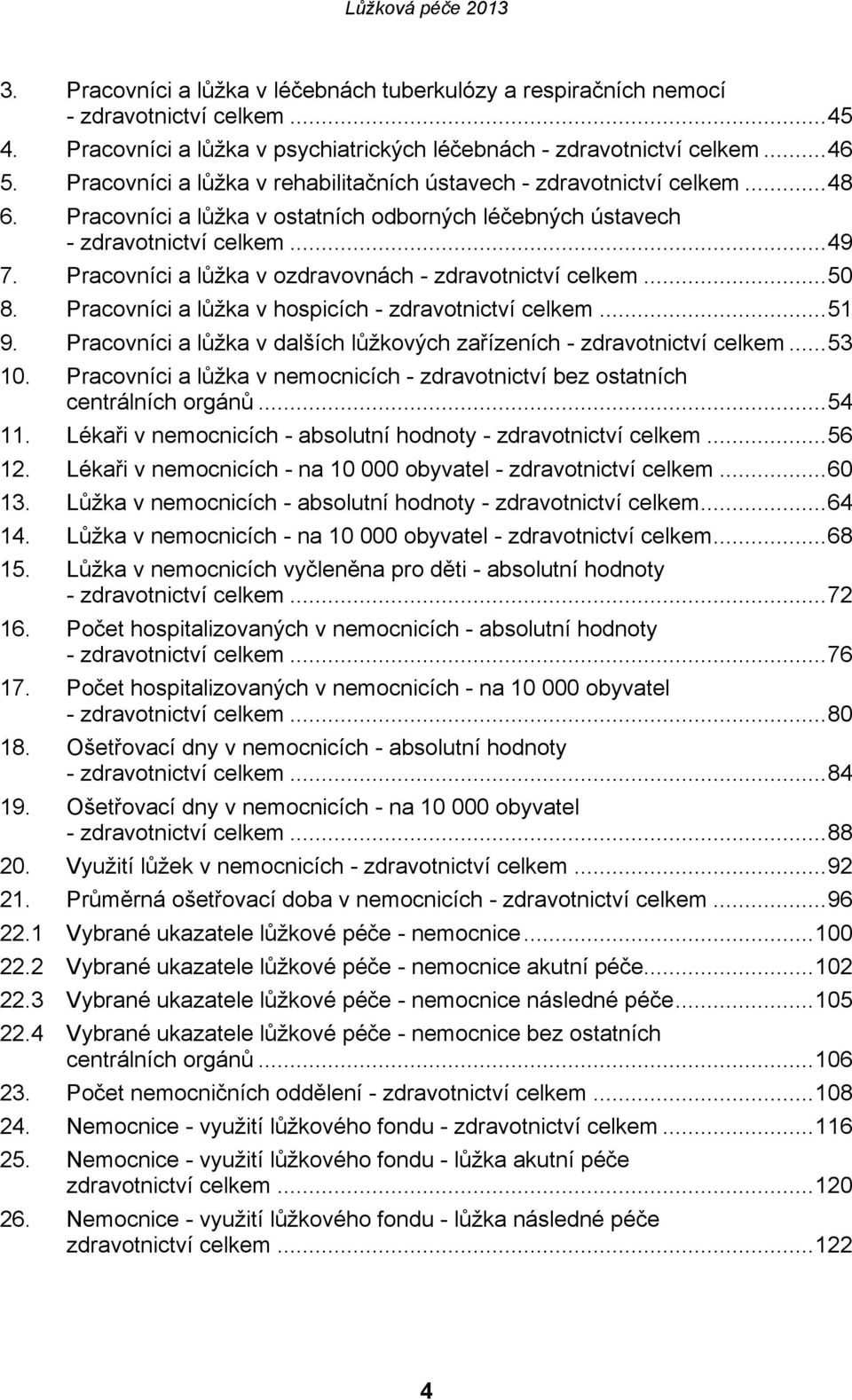 Pracovníci a lůžka v ozdravovnách - zdravotnictví celkem... 50 8. Pracovníci a lůžka v hospicích - zdravotnictví celkem... 51 9.