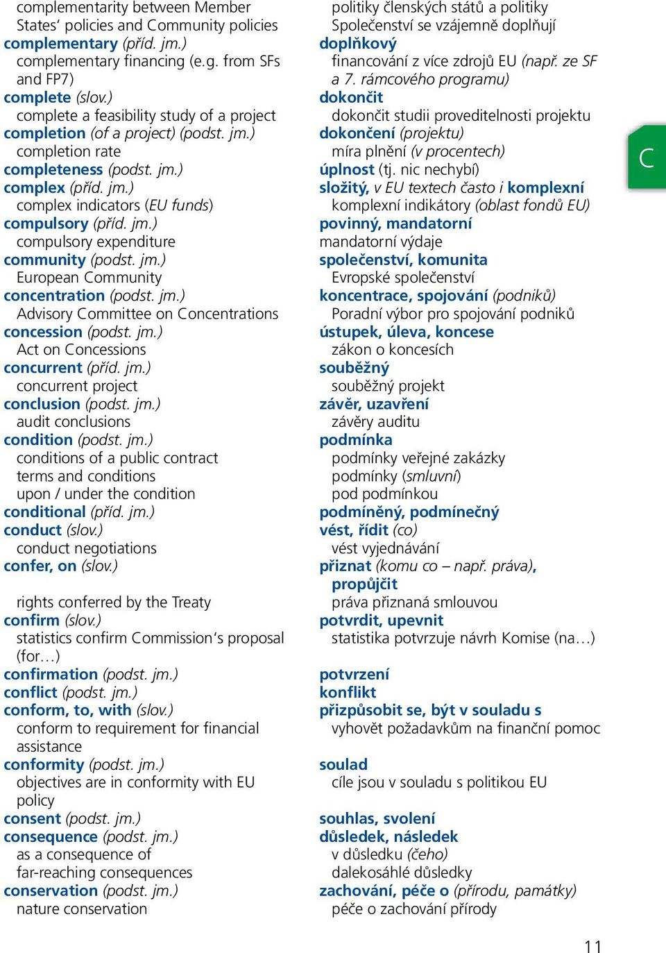 jm.) European Community concentration (podst. jm.) Advisory Committee on Concentrations concession (podst. jm.) Act on Concessions concurrent (příd. jm.) concurrent project conclusion (podst. jm.) audit conclusions condition (podst.