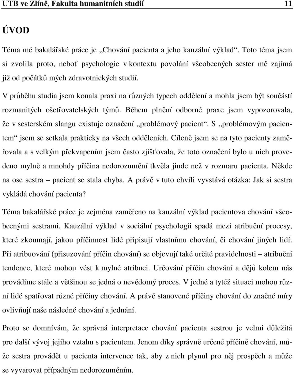 V průběhu studia jsem konala praxi na různých typech oddělení a mohla jsem být součástí rozmanitých ošetřovatelských týmů.