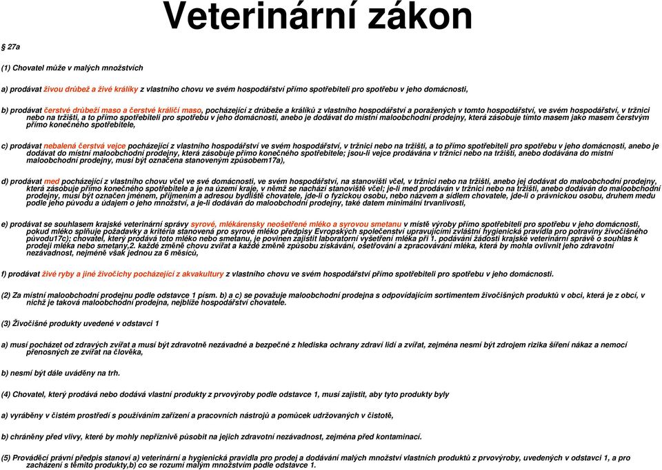 přímo spotřebiteli pro spotřebu v jeho domácnosti, anebo je dodávat do místní maloobchodní prodejny, která zásobuje tímto masem jako masem čerstvým přímo konečného spotřebitele, c) prodávat nebalená