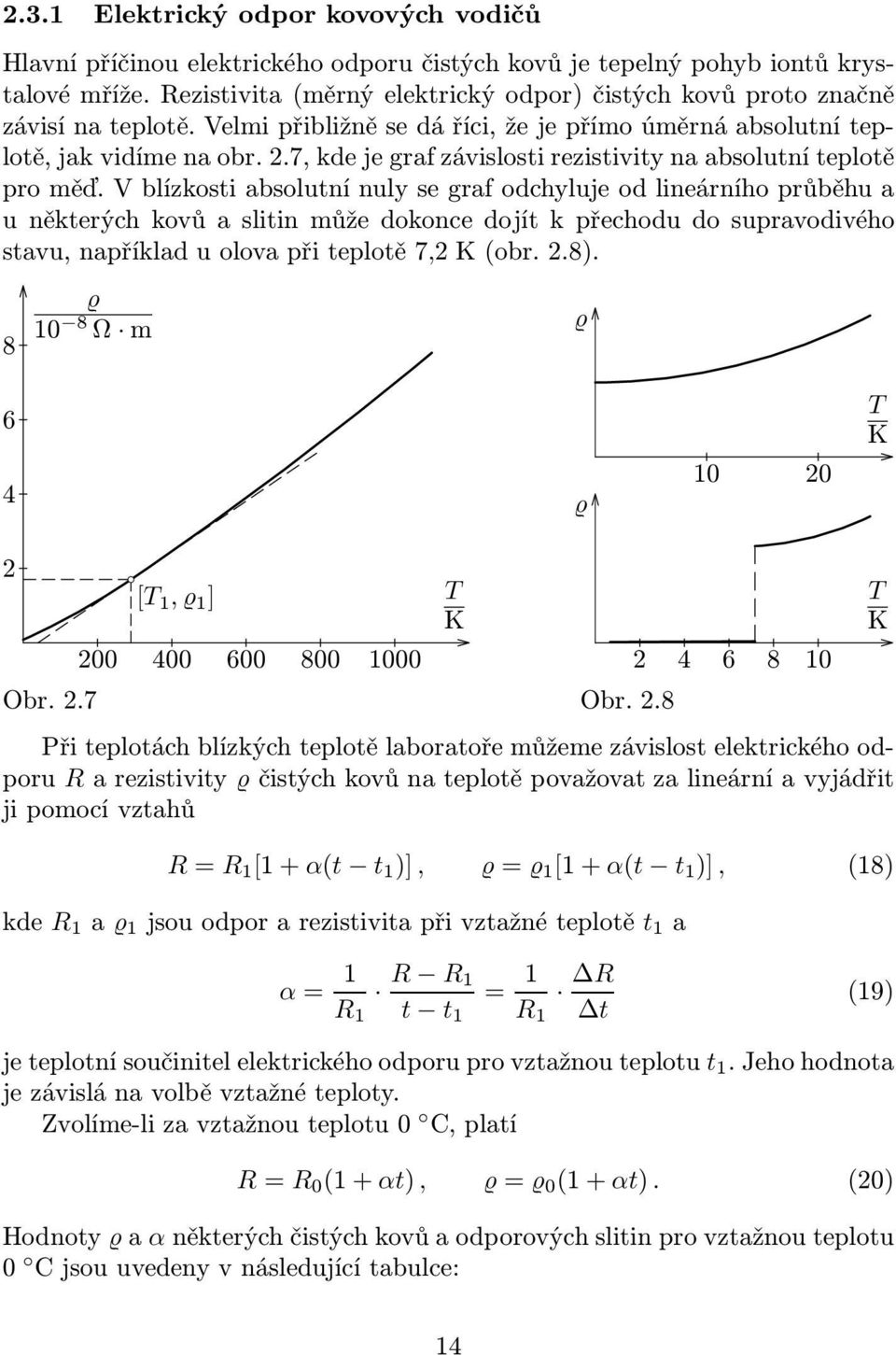 7, kde je graf závislosti rezistivity na absolutní teplotě pro měď.
