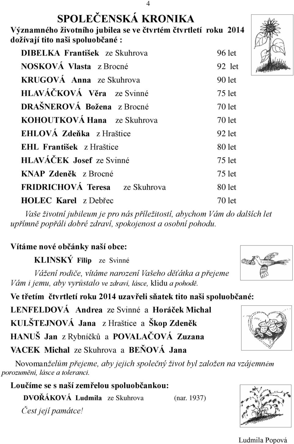 75 let 70 let 70 let 92 let 80 let 75 let 75 let FRIDRICHOVÁ Teresa ze Skuhrova 80 let HOLEC Karel z Debřec 70 let Vaše životní jubileum je pro nás příležitostí, abychom Vám do dalších let upřímně