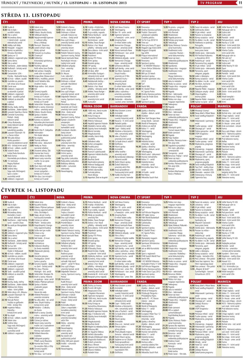 55 Komici na jedničku: Miroslav Horníček 12.00 Zprávy ve 12 12.20 Události v regionech plus 12.30 Sama doma 14.00 Vše o vaření 14.15 StarDance...kolem dokola 14.20 Podfukáři - britský seriál 15.